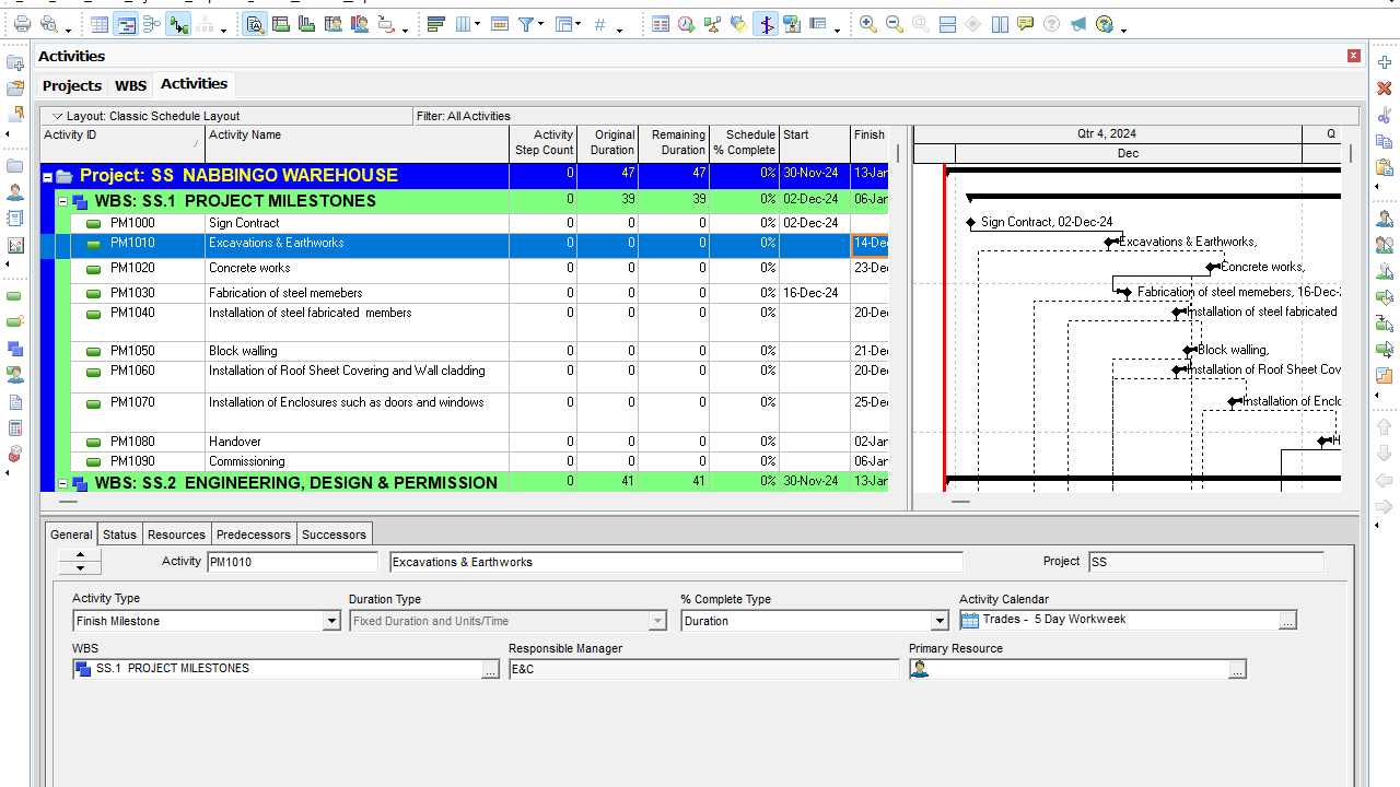 Primavera P6 Dashboard Example