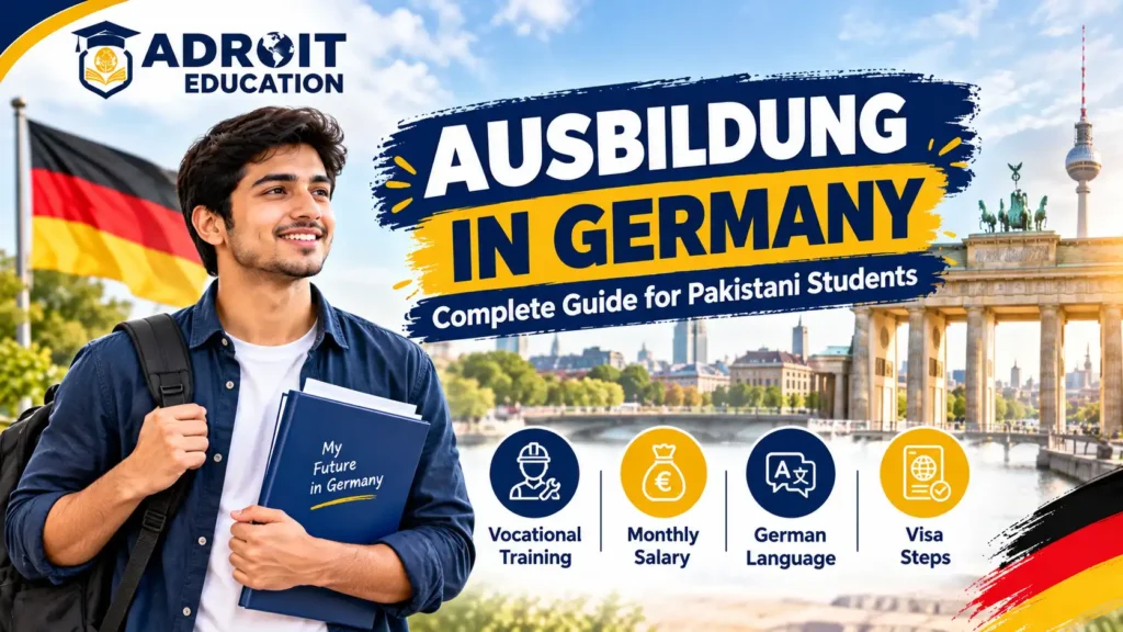 Pakistani student learning German language for Ausbildung in Germany at Adroit Education Lahore